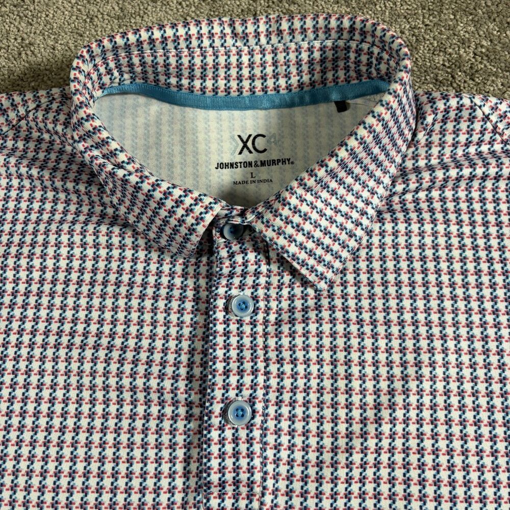 Johnston Murphy XC Polo Shirt Men’s L Geometric Print Polyester Spandex Golf